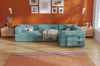 Canapé d’angle droit convertible Smart - Vert - 4 places - En tissu velours