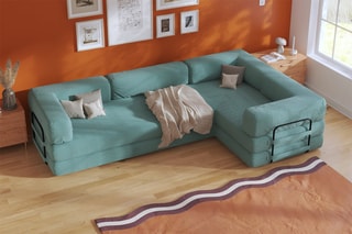 Canapé d’angle droit convertible Smart - Vert - 4 places - En tissu velours