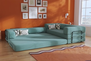 Canapé d’angle droit convertible Smart - Vert - 4 places - En tissu velours