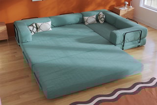 Canapé d’angle droit convertible Smart - Vert - 4 places - En tissu velours