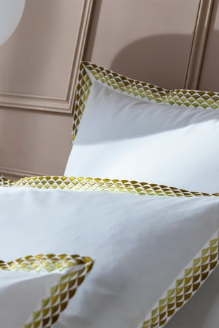 Fronha em percal de algodão 80 fios/cm² - Branco e dourado