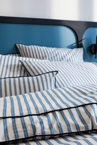 Conjunto de edredão em percal de algodão 80 fios/cm² - Branco e azul