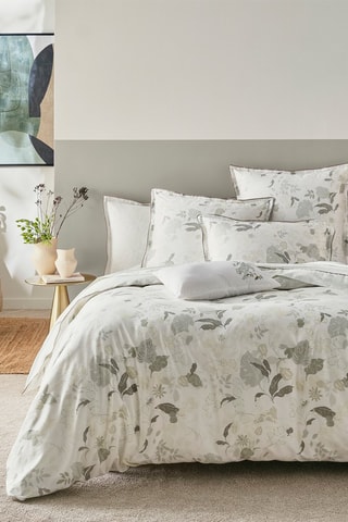 Conjunto de edredão em cetim de algodão 120 fios/cm² Rae - Branco e verde