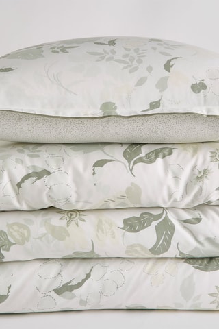 Conjunto de edredão em cetim de algodão 120 fios/cm² Rae - Branco e verde