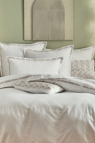 Conjunto de edredão em cetim de algodão 120 fios/cm² Dallas - Branco e bege