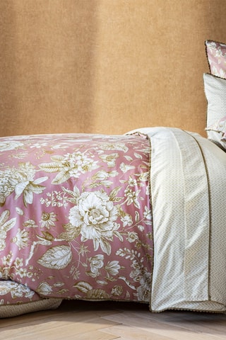 Conjunto de edredão em cetim de algodão 120 fios/cm² - Creme e rosa