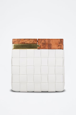 Lamsleren en Houten Clutch -  Wit en Naturel