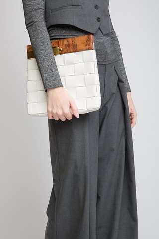 Lamsleren en Houten Clutch -  Wit en Naturel