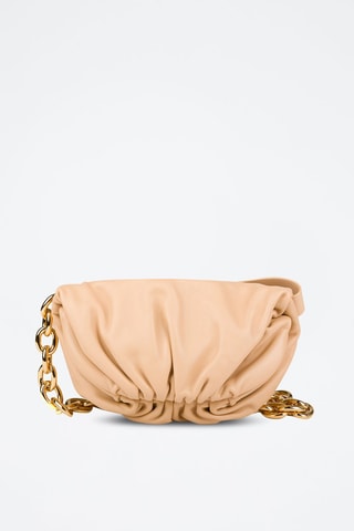 Mini pouch em couro de vitelo - Amêndoa e dourado - Bottega Veneta