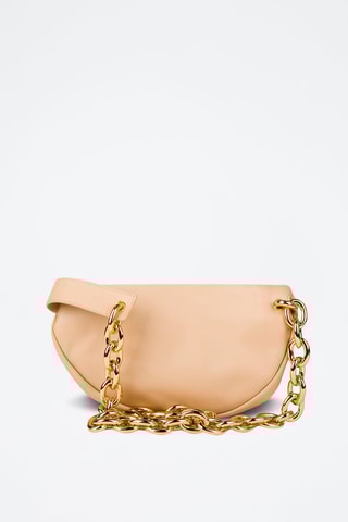 Mini pouch em couro de vitelo - Amêndoa e dourado - Bottega Veneta