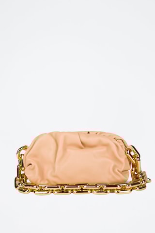 Mini pouch em couro de vitelo - Amêndoa e dourado - Bottega Veneta