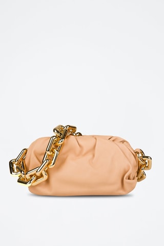 Mini pouch em couro de vitelo - Amêndoa e dourado - Bottega Veneta