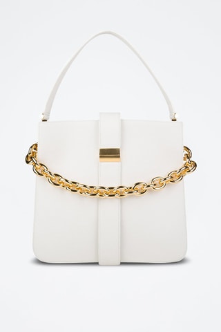 Mala de ombro em couro de vitelo - Branco e dourado - Bottega Veneta