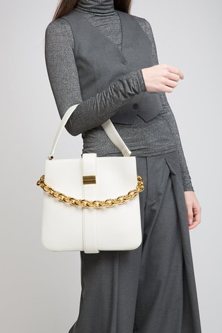 Mala de ombro em couro de vitelo - Branco e dourado - Bottega Veneta