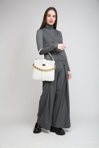 Mala de ombro em couro de vitelo - Branco e dourado - Bottega Veneta