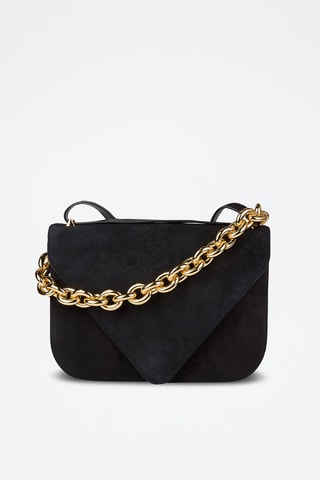 Mala de ombro em couro de vitelo nobuck e couro de cordeiro nobuck - Preto e dourado - Bottega Veneta