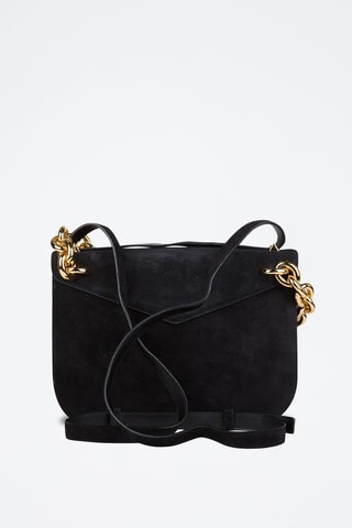 Mala de ombro em couro de vitelo nobuck e couro de cordeiro nobuck - Preto e dourado - Bottega Veneta
