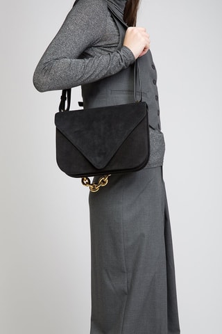 Mala de ombro em couro de vitelo nobuck e couro de cordeiro nobuck - Preto e dourado - Bottega Veneta