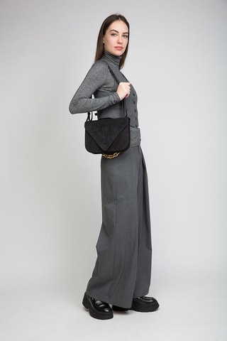 Mala de ombro em couro de vitelo nobuck e couro de cordeiro nobuck - Preto e dourado - Bottega Veneta