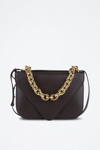 Mala de ombro em couro de vitelo - Chocolate e dourado - Bottega Veneta