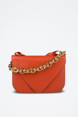Mala de ombro em couro de vitelo - Laranja e dourado - Bottega Veneta