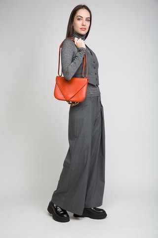 Mala de ombro em couro de vitelo - Laranja e dourado - Bottega Veneta