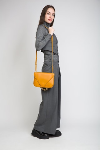 Mala de ombro em couro de vitelo - Amarelo e dourado - Bottega Veneta