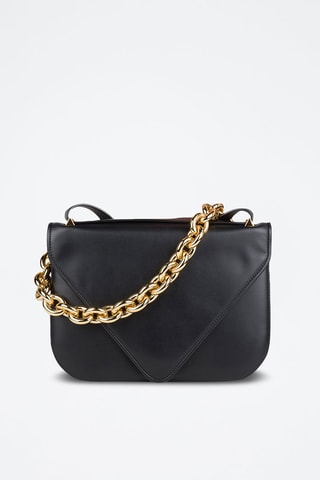 Mala de ombro em couro de vitelo - Preto e dourado - Bottega Veneta