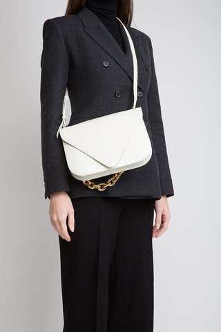 Mala de ombro em couro de vitelo - Branco e dourado - Bottega Veneta