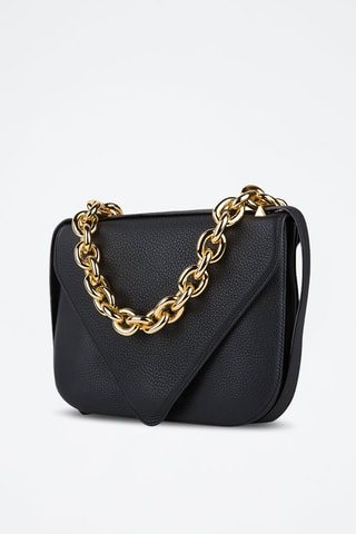 Mala de ombro em couro de vitelo - Preto e dourado - Bottega Veneta