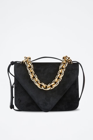 Mala de ombro em couro de vitelo nobuck e couro de cordeiro nobuck - Preto e dourado - Bottega Veneta
