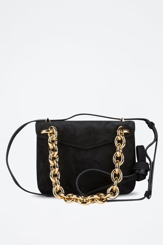 Mala de ombro em couro de vitelo nobuck e couro de cordeiro nobuck - Preto e dourado - Bottega Veneta