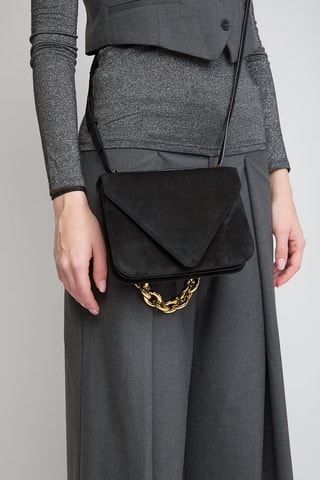 Mala de ombro em couro de vitelo nobuck e couro de cordeiro nobuck - Preto e dourado - Bottega Veneta
