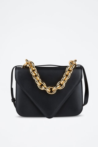 Mala de ombro em couro de vitelo - Preto e dourado - Bottega Veneta
