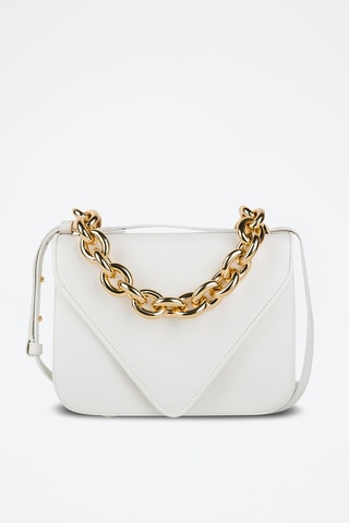 Mala de ombro em couro de vitelo - Branco e dourado - Bottega Veneta