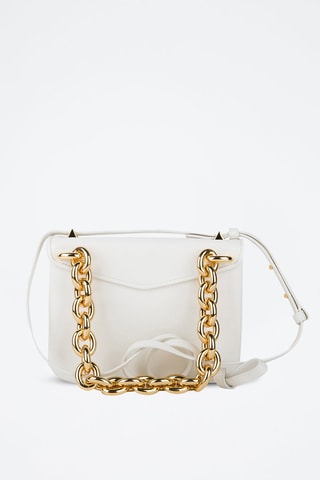 Mala de ombro em couro de vitelo - Branco e dourado - Bottega Veneta