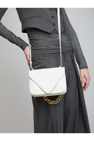 Mala de ombro em couro de vitelo - Branco e dourado - Bottega Veneta