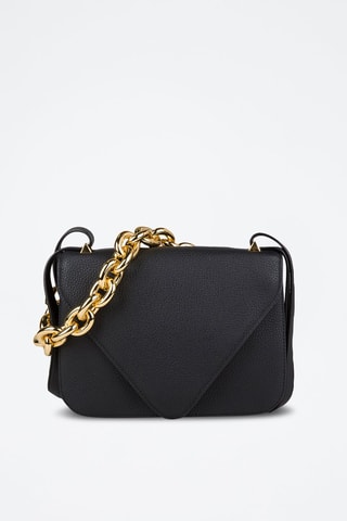 Mala de ombro em couro de vitelo - Preto e dourado - Bottega Veneta