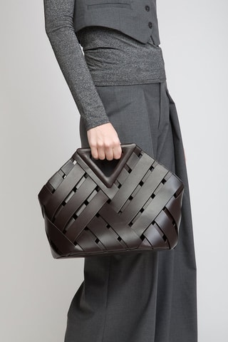 Mala em couro de vitelo e couro de cordeiro - Chocolate e dourado - Bottega Veneta