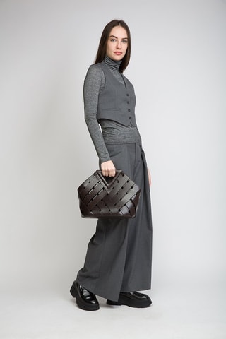 Mala em couro de vitelo e couro de cordeiro - Chocolate e dourado - Bottega Veneta