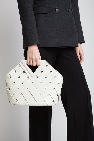 Mala em couro de vitelo e couro de cordeiro - Branco e dourado - Bottega Veneta