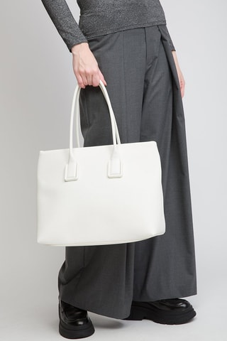 Mala shopper em couro de vitelo - Branco e dourado - Bottega Veneta