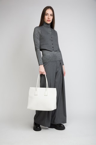 Mala shopper em couro de vitelo - Branco e dourado - Bottega Veneta