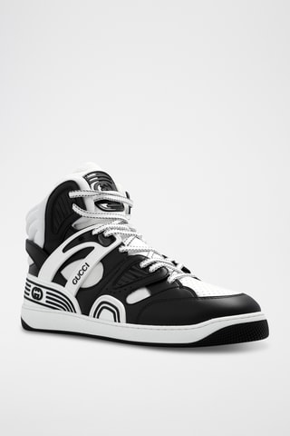 Sneakers subidos em couro - Branco e preto - Gucci