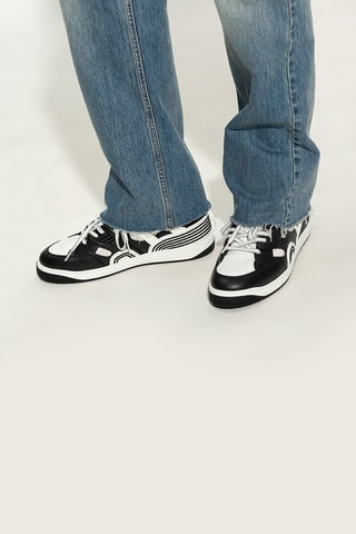 Sneakers subidos em couro - Branco e preto - Gucci