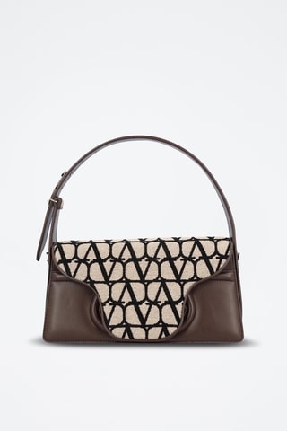 Mala de ombro em couro - Preto e bege - Valentino