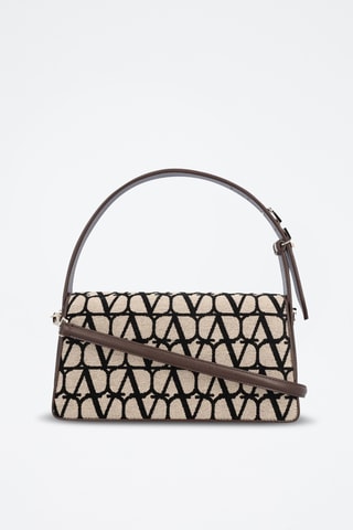 Mala de ombro em couro - Preto e bege - Valentino