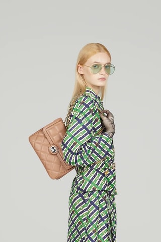 Mala de ombro em couro - Rosa-bege - Gucci