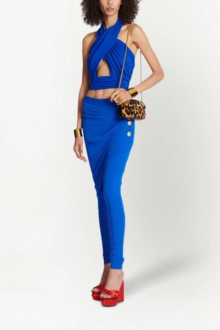 Crop top em seda - Azul-real - Balmain