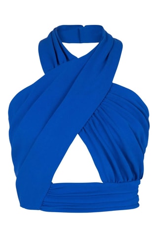 Crop top em seda - Azul-real - Balmain